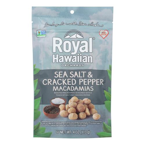 Royal Hawaiian Orchards Macadamias, Sea Salt & Cracked Pepper - Case Of 6 - 4 Oz - sea