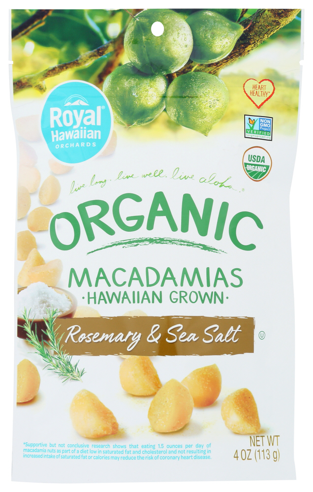 ROYAL HAWAIIAN ORCHARDS: Organic Rosemary & Sea Salt Macadamia Nuts, 4 oz - 0854171004738