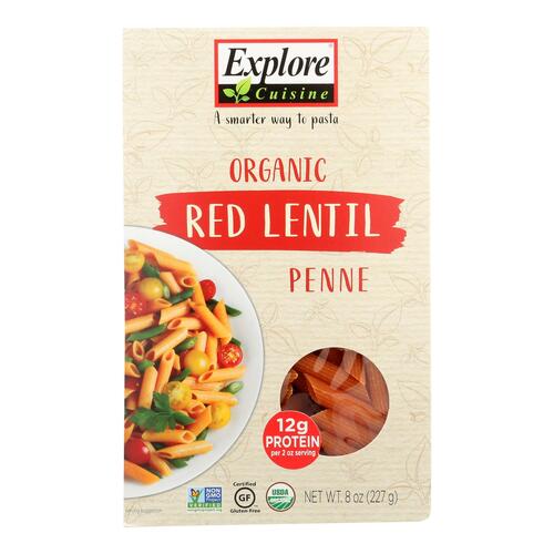 EXPLORE CUISINE: Red Lentil Penne Pasta, 8 oz - 0854183006294