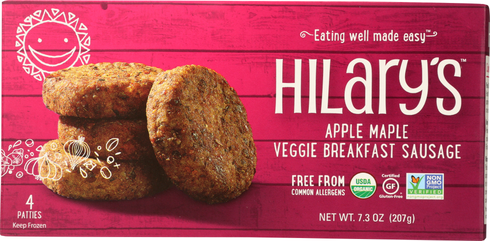 HILARYS EAT WELL: Apple Maple Veggie Sausage, 7.3 oz - 0854262003619