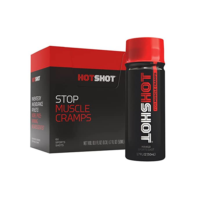 HOTSHOT Sports Shot Muscle Cramp Relief, All-Natural Pre & Post Workout, Organic Active Ingredients, Fast-Acting, Scientifically-Proven - Gluten-Free, GMO-Free (Spicy Mango) (1.7 Fl Oz (Pack of 6))  - 854306006019