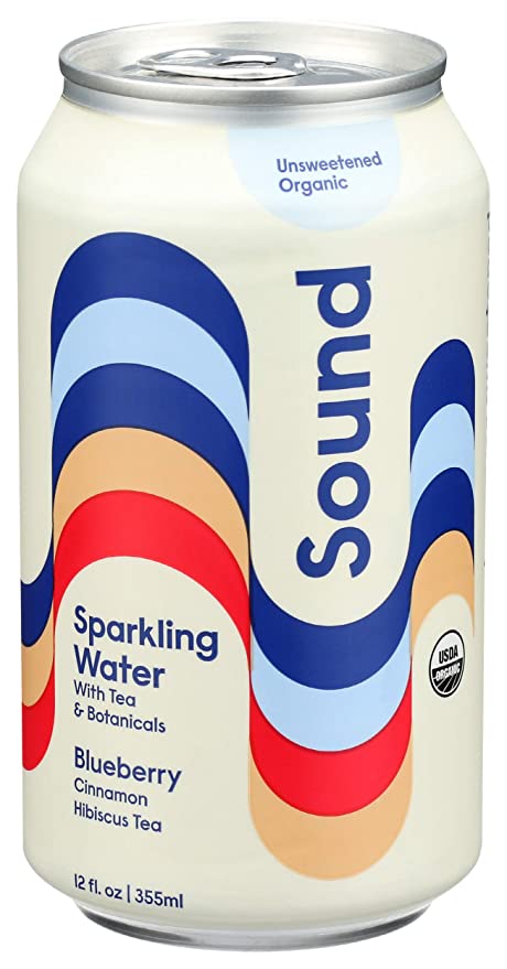 Sound Organic Sparkling Water with Tea + Botanicals, Blueberry and Cinnamon Hibiscus Tea, Unsweetened, Whole30, Non-GMO, Zero Calories - 12 fl oz Can - 854322005126