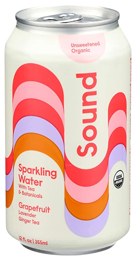 Sound Organic Sparkling Water with Tea + Botanicals, Grapefruit, Lavender, and Ginger Tea, Unsweetened, Whole30, Non-GMO, Zero Calories - 12 fl oz Can - 854322005133