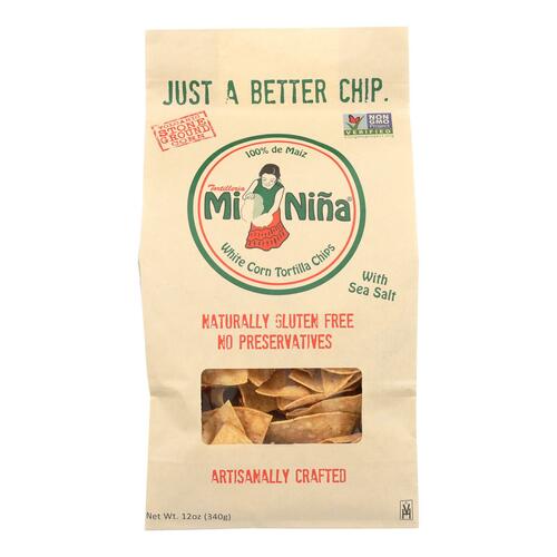 Mi Nina's White Corn Tortilla Chips With Sea Salt - Case Of 9 - 12 Oz - 854401004132