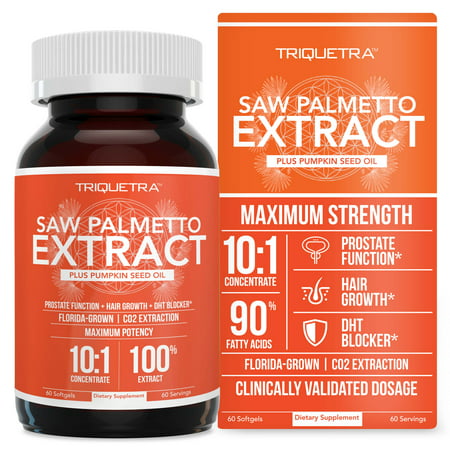 Saw Palmetto Extract – 10X Potency Pharmaceutical Grade Strength - Plus Pumpkin Seed Oil - Supports Prostate Health Relieves Urination Issues Supports Hair Growth DHT Blocker – 60 Softgels - 854552007099