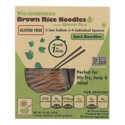 Star Anise Foods Noodles - Brown Rice - Vietnamese - With Organic Green Tea - 8.6 Oz - Case Of 6 - 854775002031