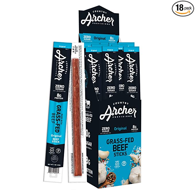  Original Jerky Beef Sticks by Country Archer, 100% Grass-Fed Beef, Gluten Free, High Protein Snacks, 1 Ounce, 18 Count  - 854837006472