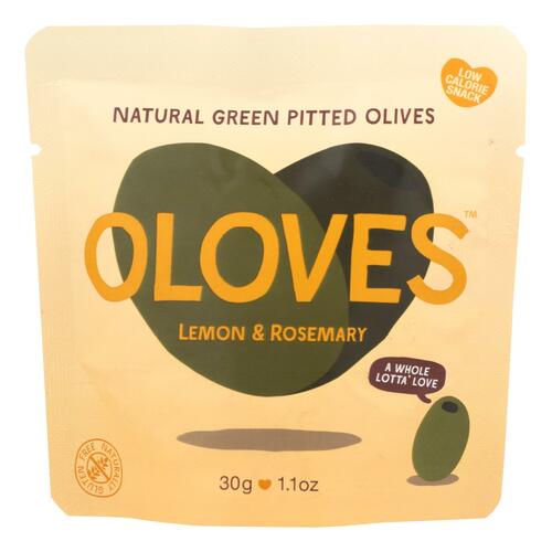 Oloves Green Pitted Olives - Lemon And Rosemary - Case Of 10 - 1.1 Oz. - 0854918002140