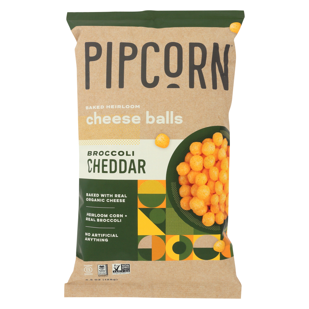PIPCORN: Broccoli Cheddar Cheese Balls, 4.50 oz - 0854934004869