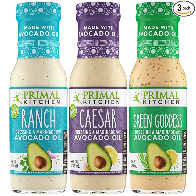 Primal Kitchen Ranch, Caesar, and Green Goddess Salad Dressing & Marinade made with Avocado Oil Variety Pack, Whole30 Approved, Paleo Friendly, and Keto Certified, 8 Fluid Ounces, Pack of 3 - 855232007484