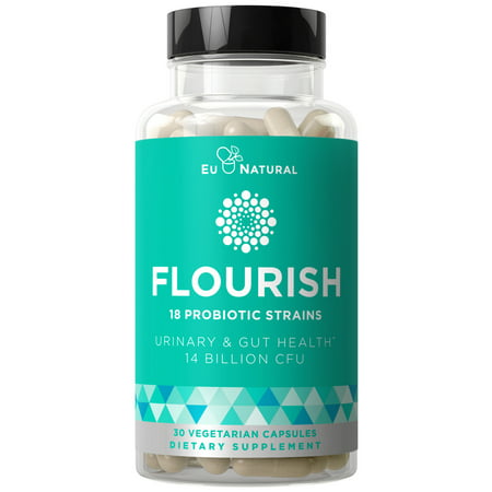 Flourish Probiotics Women & Men - Gut & Digestive Health Urinary Tract Prenatal & Pregnancy - 18 Potent Strains 14 Billion CFU Lactobacillus Saccharomyces Prebiotic - 30 Vegetarian Capsules - 855244008202