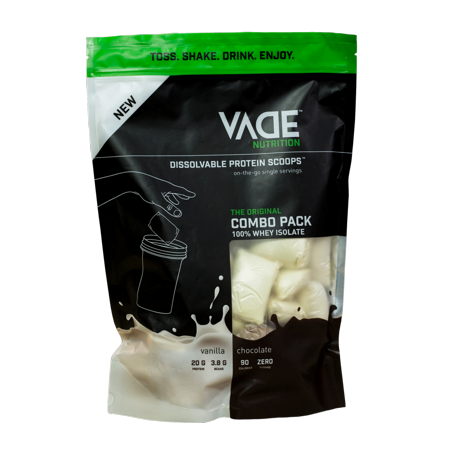 Vade Nutrition 100% Whey Isolate Dissolvable Protein Scoops - Combo Pack Chocolate and Vanilla, 30 Servings - 855353007035