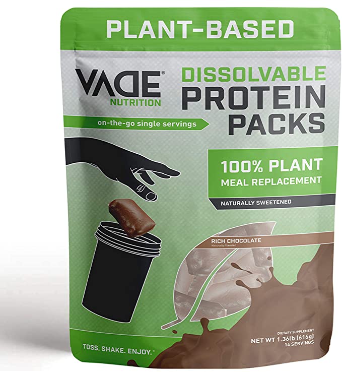  Vade Nutrition Dissolvable Plant-Based Meal Replacement Packs | Chocolate | On-The-Go, 100% Vegan, 26 Vitamins & Minerals, 10 Superfoods, Lactose Free, Gluten Free, No Sugar Added, Lean, 14 Servings  - 855353007332