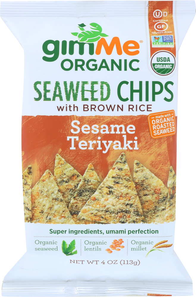 GIMME CHIPS: Organic Seaweed Chips with Brown Rice Teriyaki, 4 oz - 0855463005020