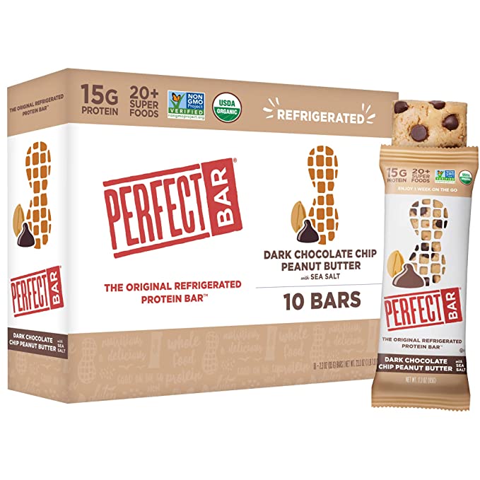 Perfect Bar Original Refrigerated Protein Bar, Dark Chocolate Chip Peanut Butter, 2.3 Ounce Bar, 10 Count (Pack of 1) - 855569110284