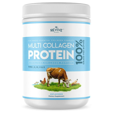 Multi Collagen Protein Powder (16oz) - Unflavored - Hydrolyzed Grass Fed Bovine Wild Caught Marine Chicken and Eggshell Collagen Supplement. By Revive Naturals - 855802008101