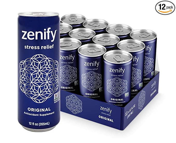  Zenify Original All Natural Sparkling Calming Stress Relief Beverage, Formula with L-Theanine, GABA, Vitamin B6, and Glycine, Non-GMO, Gluten-Free, Vegan, 12 Fl Oz, Pack of 12, (2010056)  - 851291004013
