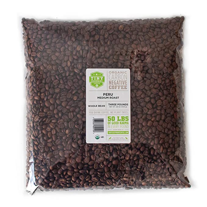 Tiny Footprint Coffee - Fair Trade Organic Peru APU Medium Roast - Whole Bean Coffee, USDA Organic & Carbon Negative - You Drink Coffee, We Plant Trees, 3 Pounds - 855941002442