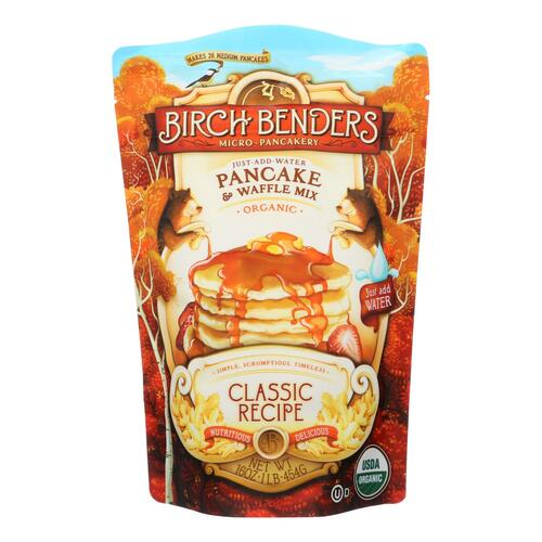  Organic Pancake and Waffle Mix, Classic Recipe by Birch Benders, Whole Grain, Non-GMO, Just Add Water, 16oz (Packaging may vary)  - 856017003387