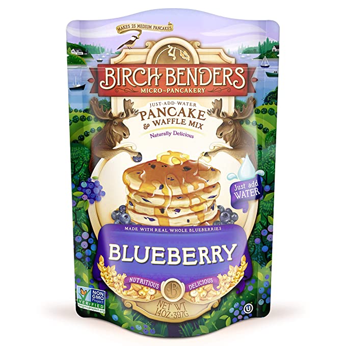 Blueberry Pancake and Waffle Mix by Birch Benders, Made with Real Blueberries, Just Add Water, Non-GMO, Dairy Free, Just Add Water, 14 Ounce, 1 Pack - 856017003776