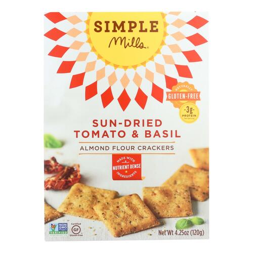 Simple Mills Sun Dried Tomato And Basil Almond Flour Crackers - Case Of 6 - 4.25 Oz. - 856069005148