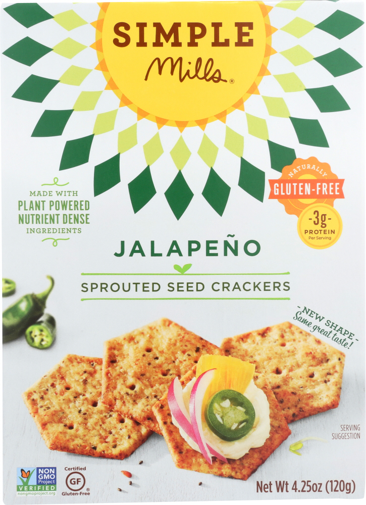 SIMPLE MILLS: Crackers Jalapeno Sprouted Seed, 4.25 oz - 0856069005247