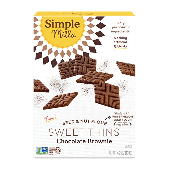  Simple Mills Sweet Thins Cookies, Seed and Nut Flour, Chocolate Brownie - Gluten Free, Paleo Friendly, Healthy Snacks, 4.25 Ounce (Pack of 1)  - 856069005650