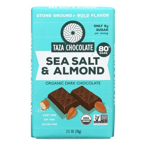 Taza Chocolate Stone Ground Organic Dark Chocolate Bar - Sea Salt And Almond - Case Of 10 - 2.5 Oz. - 856072004435