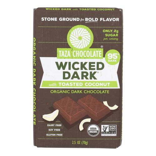 TAZA CHOCOLATE: 95% Wicked Dark Chocolate with Toasted Coconut, 2.5 oz - 0856072004794