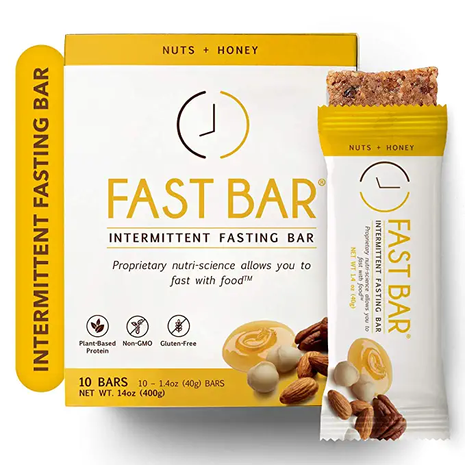 Fast Bar, Nuts & Honey, Gluten Free, Plant Based Protein Bar For Weight Management & Intermittent Fasting (10 Count Box)  - 856083006367