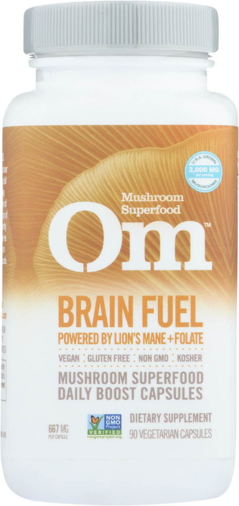 Om Mushroom Superfood Brain Fuel Mushroom Powder Capsules Superfood Supplement, 90 Count, 30 Days, Lion's Mane, Reishi Blend Plus Folate, Mental Clarity, Mushroom Supplement (B07L3LR8M6) - 856210008196