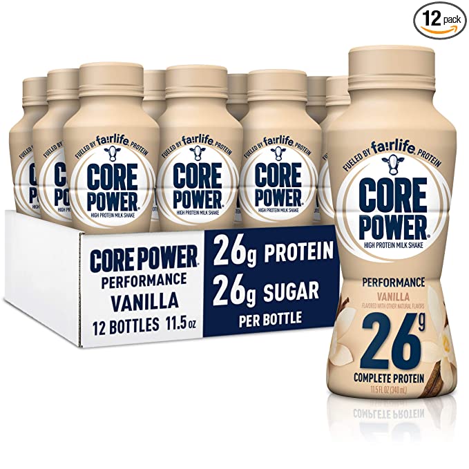  Core Power Protein Shakes (26g), Vanilla, No Artificial Sweeteners, Ready To Drink for Workout Recovery, 11.5 Fl Oz (Pack of 12), Packaging May vary  - 856312002290