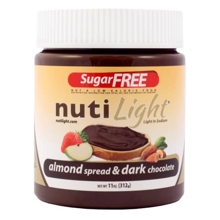 Nutilight Sugar Free Almond Spread and Dark Chocolate, Keto and Diabetic Friendly, Vegan, Kosher, Non-GMO,100% Natural, Cholesterol-Free, Gluten-Free, and Soy-Free, 11 Ounces (Pack of 1) - 856320003241