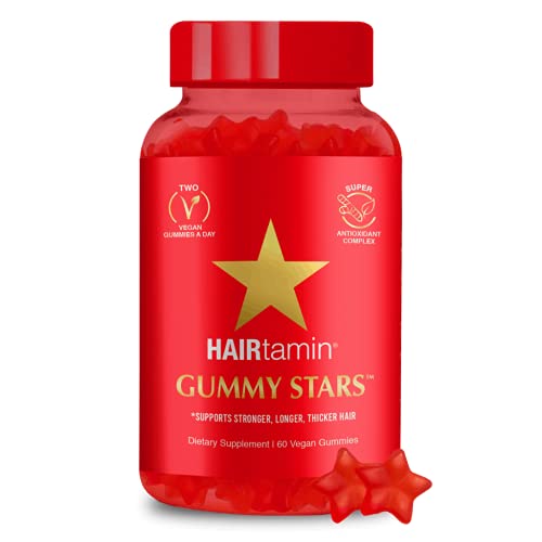 HAIRtamin Star Gummy Hair Vitamins | Biotin Gummies Vegan Hair Supplement Multivitamin for Fast Hair Growth Skin Nail for Women & Men with Zinc Vitamin C Vitamin D Turmeric | Gluten-Free Non-GMO - 856344008147