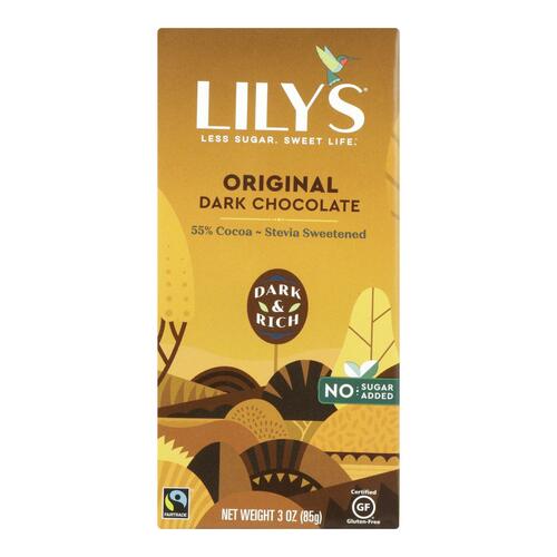Lily's Sweets Chocolate Bar - Dark Chocolate - 55 Percent Cocoa - Original - 3 Oz Bars - Case Of 12 - 856481003005