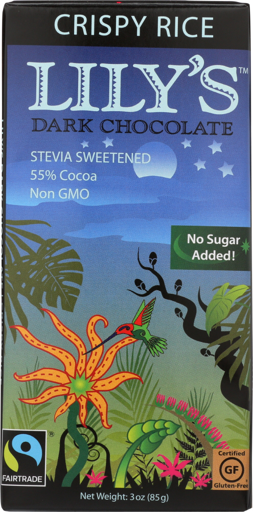 Lily's Sweets Chocolate Bar - Dark Chocolate - 55 Percent Cocoa - Crispy Rice - 3 Oz Bars - Case Of 12 - 856481003029