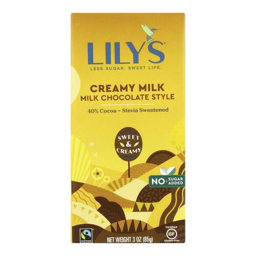 LILY’S SWEETS: Creamy Milk Bar 40% Chocolate, 3 oz - 0856481003043