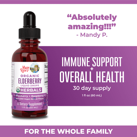 MaryRuth Organics Organic Elderberry Liquid Drops Herbals Blueberry + Raspberry 1 fl oz (30 ml) - 856645008150