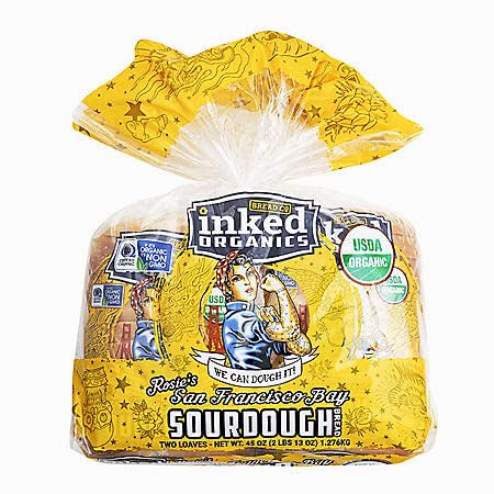 Inked Organics Rosie's San Francisco Bay Sourdough Bread OU Kosher 2pack, 45 oz - 856711007957