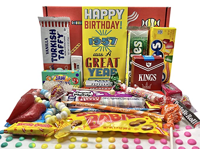  RETRO CANDY YUM ~ 1957 65th Birthday Gift Box of Nostalgic Retro Candy Assortment for 65 Year Old Man or Woman Born 1957 Jr  - 856803008398