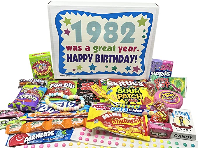  RETRO CANDY YUM ~ 1982 40th Birthday Gift Box of Nostalgic Candy from Childhood for 40 Year Old Man or Woman Born 1982  - 856803008527