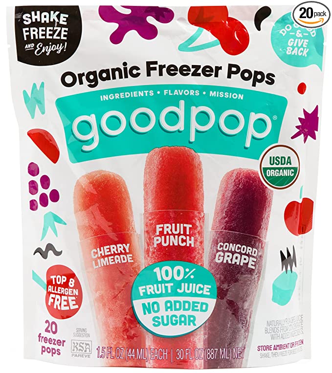  GoodPop Organic Freezer Pops - 100% Juice, No Added Sugar - 20ct  - 856920005416