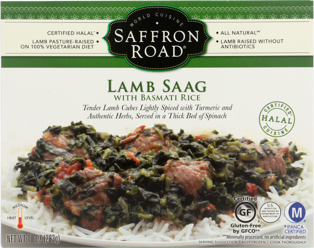 Lamb Saag With Basmati Rice Tender Lamb Lightly Seasoned With Cumin, Turmeric And Ginger, Served In A Thick Bed Of Spinach - 857063002027