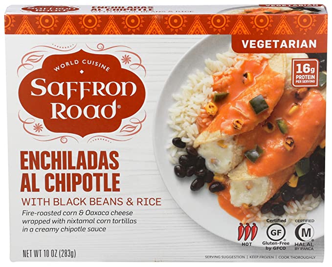 Saffron Road Enchiladas Al Chipotle with Black Beans and Rice Frozen Dinner, 10oz - Vegetarian, Gluten Free, Halal - 857063002324