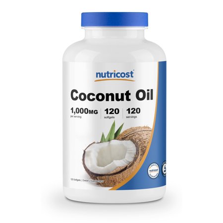 Nutricost Coconut Oil Capsules (1000mg) 120 Softgels - Gluten Free and Non-GMO - 857077008480