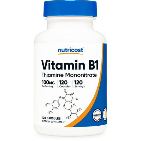 Nutricost Vitamin B1 (Thiamine) 100mg 120 Capsules - Gluten Free and Non-GMO - 857077008855