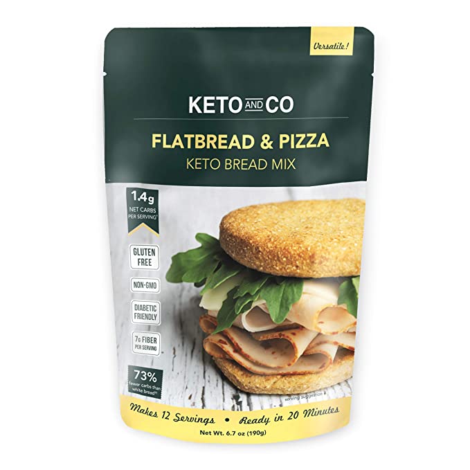 Keto Flatbread & Pizza Bread Mix by Keto and Co | Just 1.4g Net Carbs | Gluten Free, Diabetic & Keto Friendly, Non-GMO | Great for Burgers, Sandwiches, Pizza | Makes 12 Servings - 857227007417