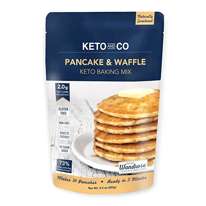  Keto Pancake & Waffle Mix by Keto and Co | Fluffy, Gluten Free, Low Carb Pancakes | 2.0g Net Carbs per Serving | No Sugar Added | Diabetic & Keto Friendly | Makes 30 Pancakes  - 857227007622