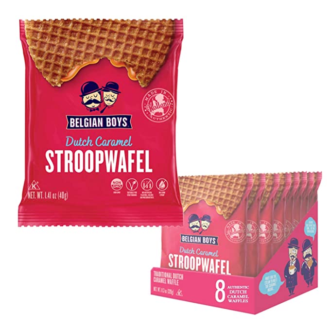 Dutch Caramel Stroopwafel 8 Pack by Belgian Boys, Authentic Waffle Cookies, Individually Wrapped, No Preservatives, Non-GMO (8) - 857290005242