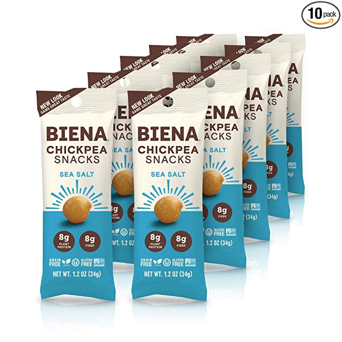  BIENA Chickpea Snacks, Sea Salt Gluten Free Vegan Dairy Free Plant-Based Protein, (Packaging May Vary), (1.2 Ounce (Pack of 10))  - 857597003736